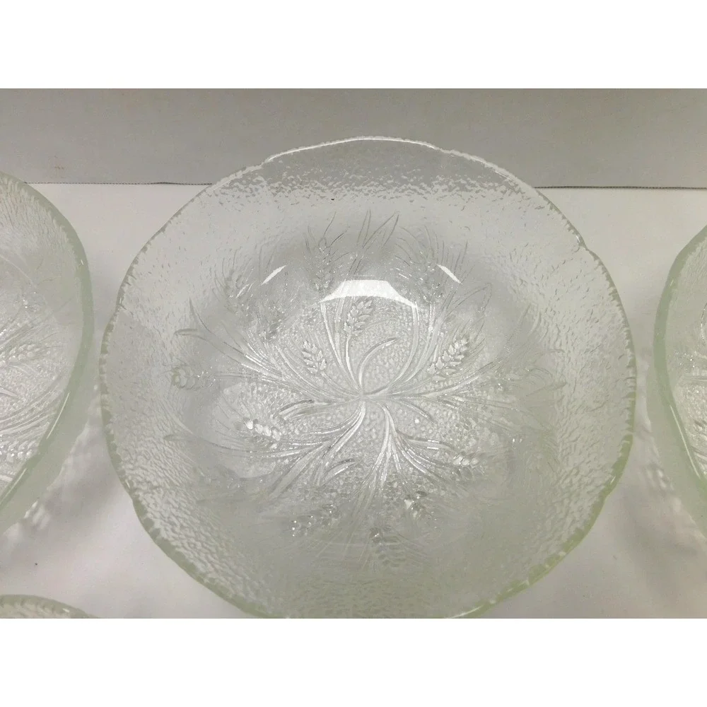 Vtg Set of 5 Arcoroc France Glass Bowls Country Wheat Pattern DW85